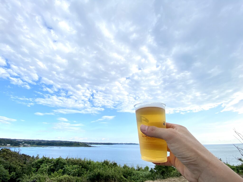 海を眺めがならの生ビール
